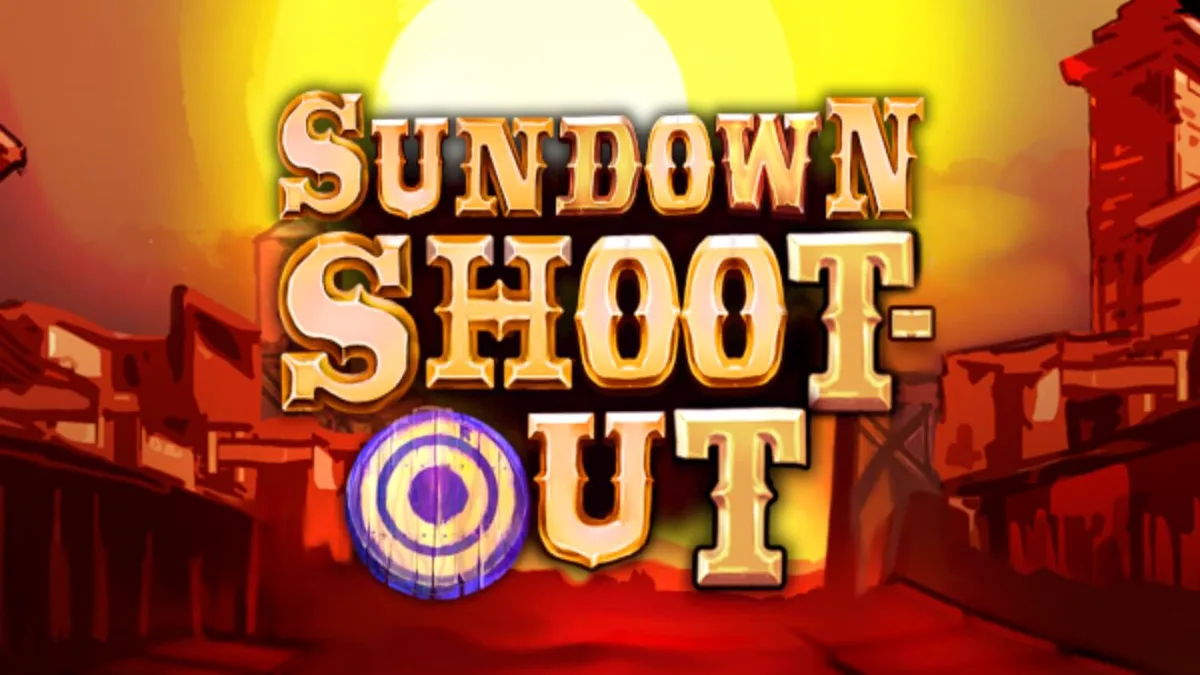 Sundown Shootout slot machine interface with desert background