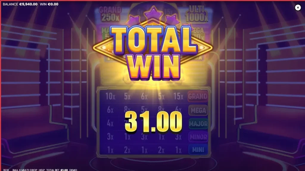 Ball X Multi-Drop سلاٹ گیم کا نیون تھیم والا انٹرفیس