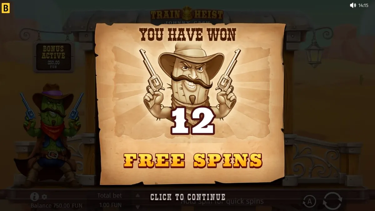 Train Heist Johnny Cash slot game interface featuring the cowboy character and train heist theme.